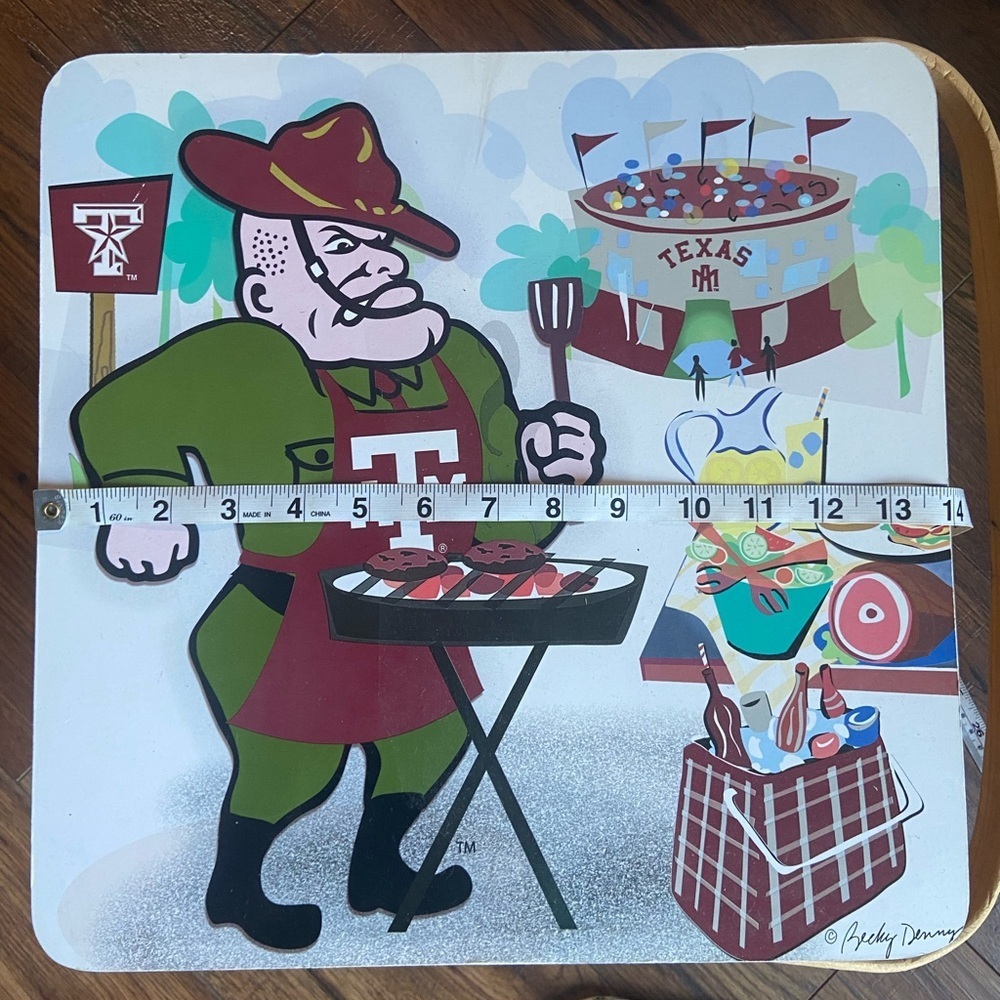 RARE Texas A&M Aggies Tailgate Picnic Basket by Becky Denny 14x14 8" Deep - Picture 6 of 7